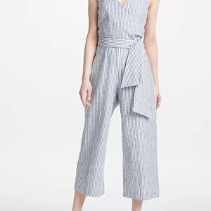 Boden Wrap Jumpsuit Striped Linen Size 12